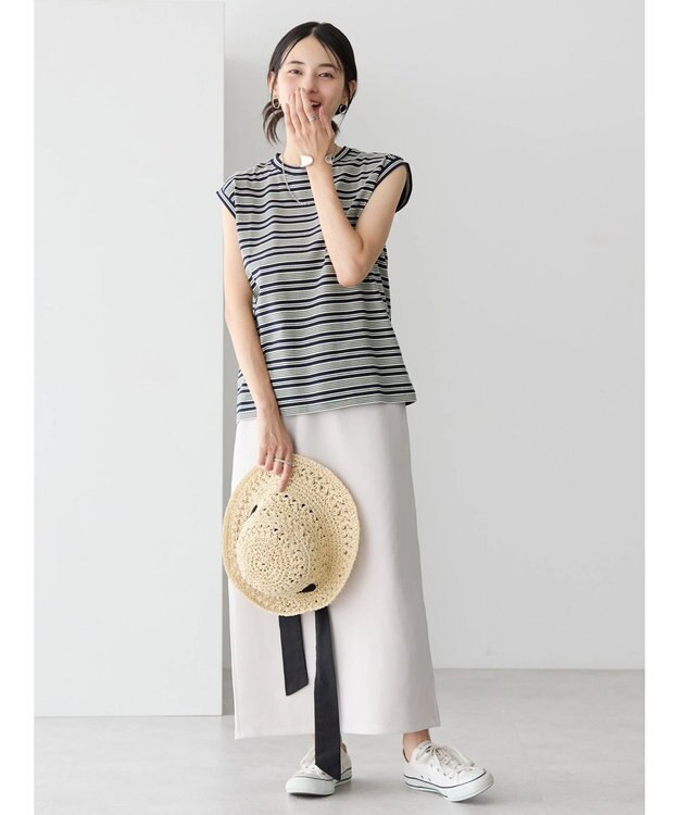 AMERICAN HOLIC マルチボーダーノースリーブカットプルオーバー Navy