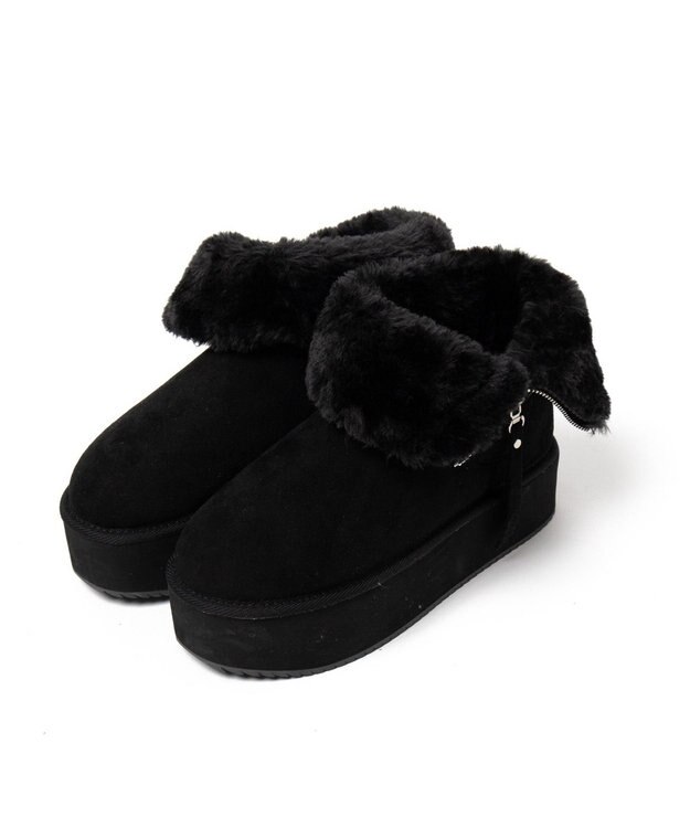 WEGO 【暖かい】折り返し厚底Fムートンブーツ ブラック