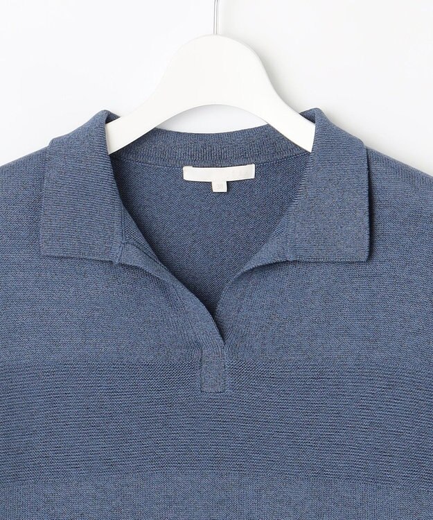 自由区 【洗える】ペーパーブレンドスキッパーポロ ニット ブルーグレー