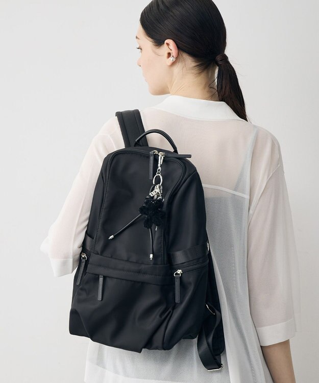 ICB 【4/3-4/19期間限定・受注生産】選べるチャーム 8ポケットナイロンリュック カスタマイズ クマ&フェイクレザーロープ黒