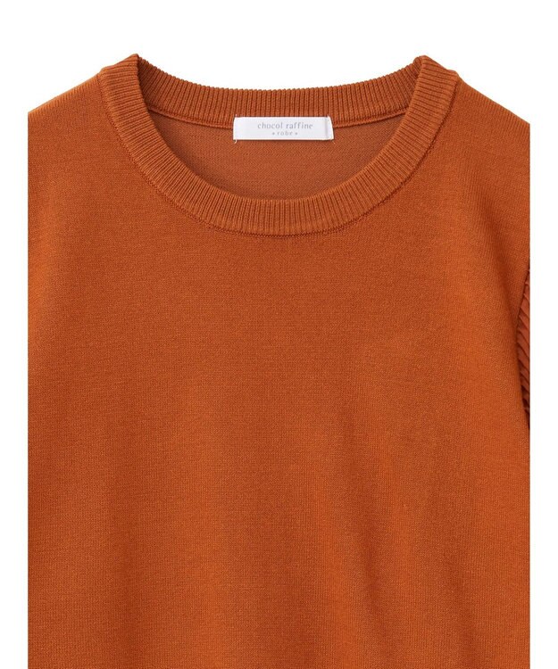 Green Parks 袖プリーツドッキング５分袖ニットプルオーバー Orange