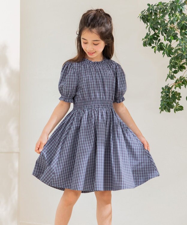 組曲 KIDS 【150-160㎝】チェック ワンピース ブルーグレー系3