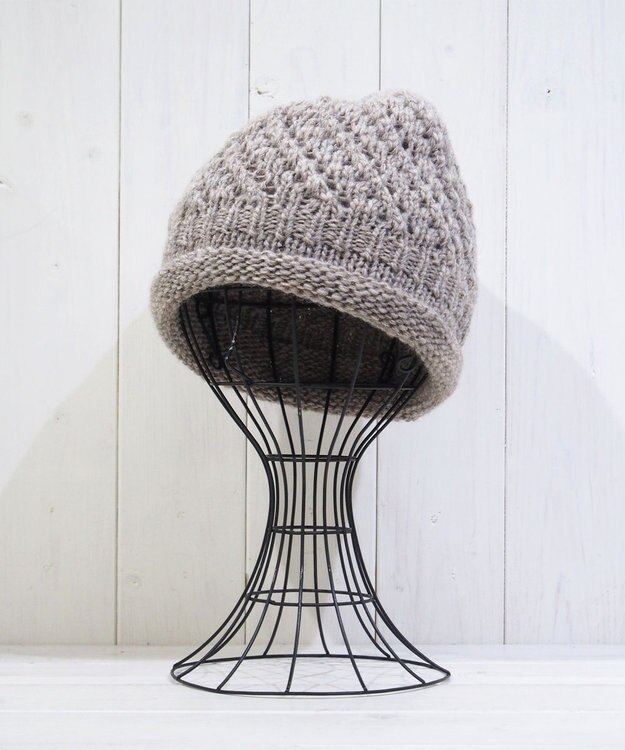 石田製帽 【防寒対策・日本製】ウールロールアップ ニット帽 ベージュ