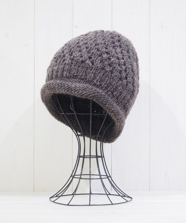 石田製帽 【防寒対策・日本製】ウールロールアップ ニット帽 ブラウン