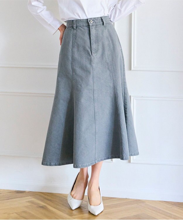 Feroux フレアレディーデニム スカート ライトグレー系