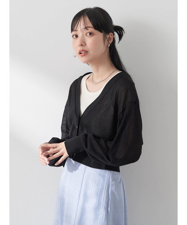 earth music&ecology シアーラメＶネックカーディガン Black