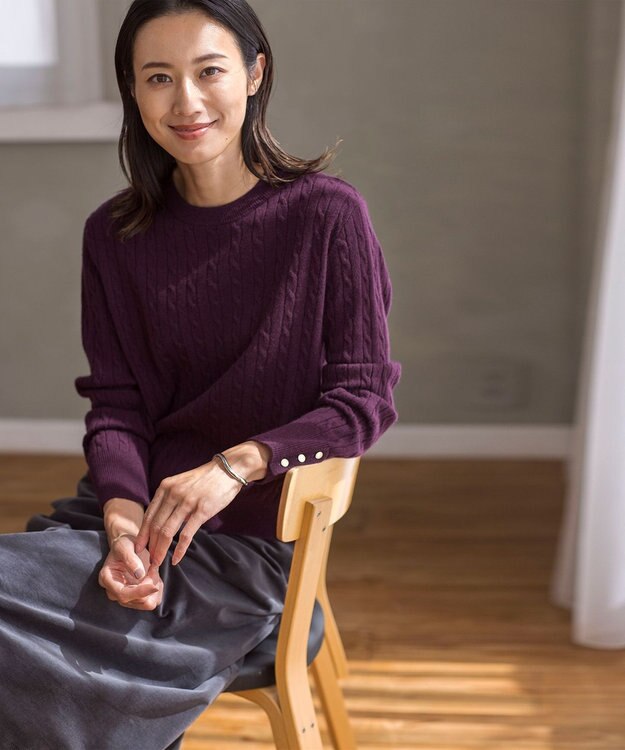 J.PRESS LADIES 【洗える】WOOL BLEND AIR ケーブル ニット パープル系