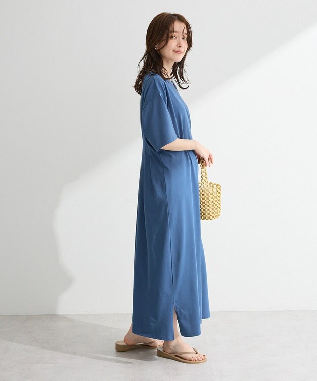 Green Parks 半袖タックカットワンピース Deep Blue