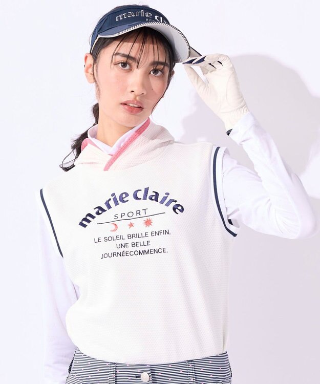 FILA GOLF／marie claire 【marie claire SPORT】 天体モチーフ柄ワッフルベスト＋長袖インナーセット ホワイト