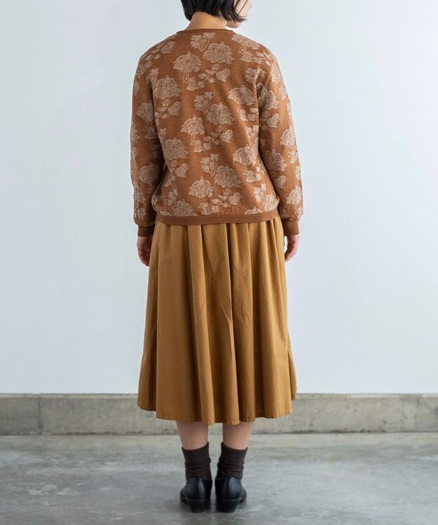 muuc 〈高品質スーパー120S極細ウールニット〉フラワージャカードのミドルゲージカーディガン ブラウン