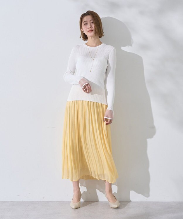 YECCA VECCA シャイニーサテンプリーツスカート Yellow