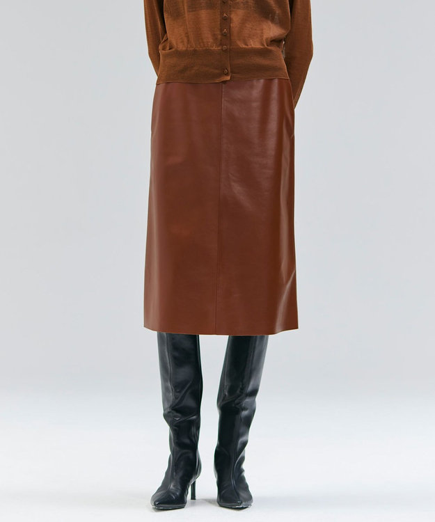 BEIGE， 【Precious 9月号掲載】CLYDE / ステッチベルトラムレザースカート Brown