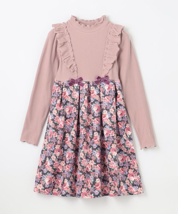 ANY KIDS 花柄 ドッキング ワンピース ピンク系花柄