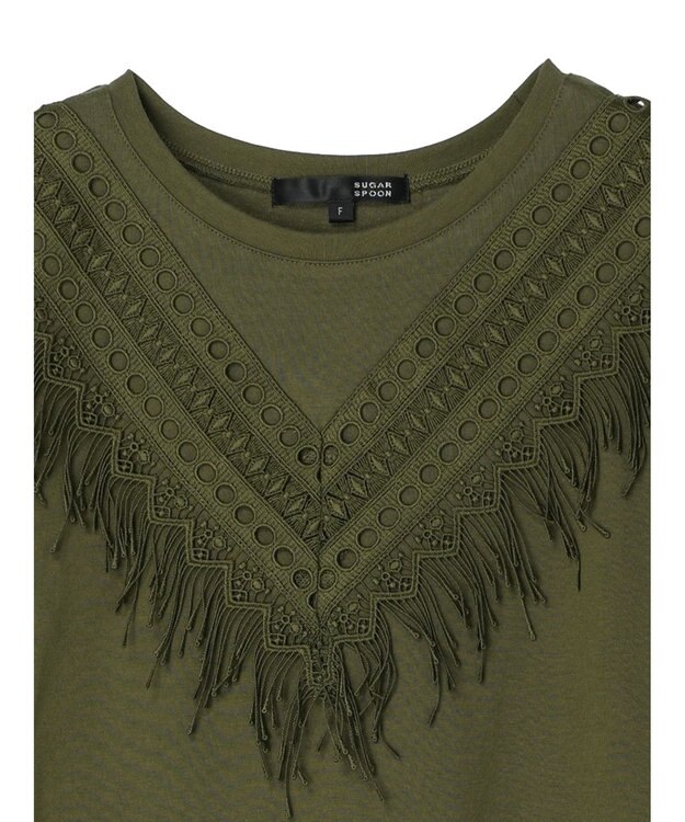 Green Parks ・ＳＵＧＡＲ　ＳＰＯＯＮ　フリンジフレンチＴシャツ Khaki
