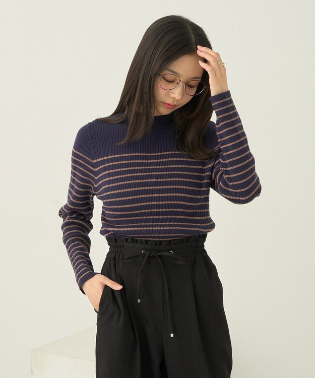 earth music&ecology やわらかタッチハイネックリブニットプルオーバー Border