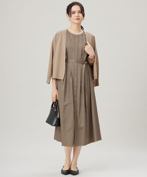 自由区 S 【洗える】シルキータック ワンピース シナモン