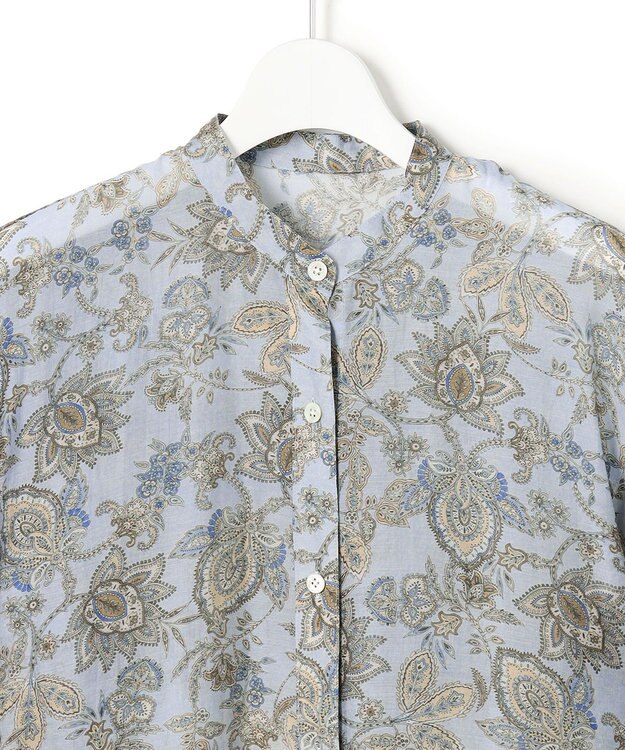 23区 【先行予約】Ericaキャラコ  ペイズリープリント シャツワンピース サックス系