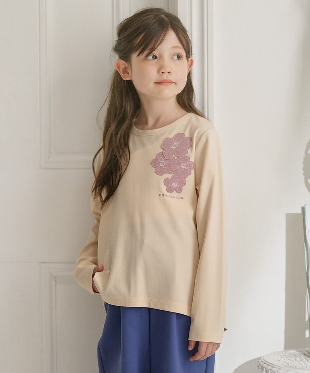 組曲 KIDS 【150-160㎝】サラリとフラワーモチーフ Tシャツ エクリュ