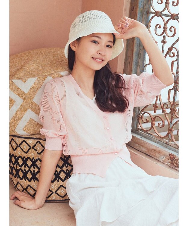 earth music&ecology 花柄シアーカーディガン Pink