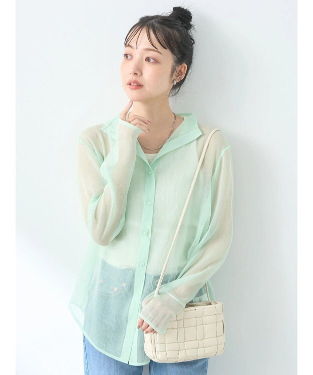 earth music&ecology シアーハイネックシャツ Light Green