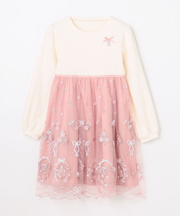 ANY KIDS バレエ刺繍チュールワンピース ホワイト×ピンク