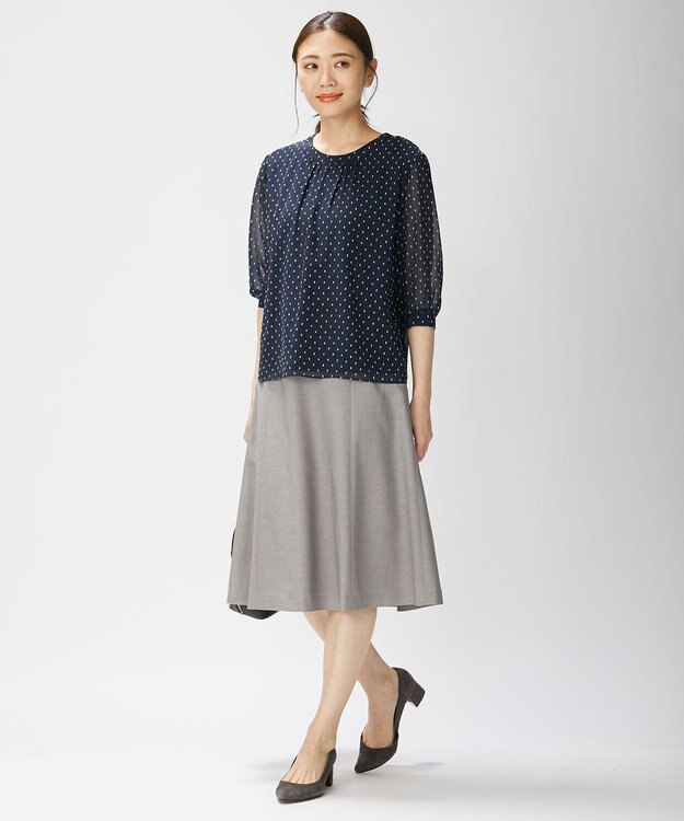 J.PRESS LADIES 【洗える・UVケア・速乾】OXIJEWELストレッチ フレアー スカート ライトグレー系