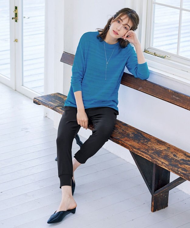 Tiaclasse 【インナーセット・洗える】ボーダー編みシアーニットアンサンブル ブルー