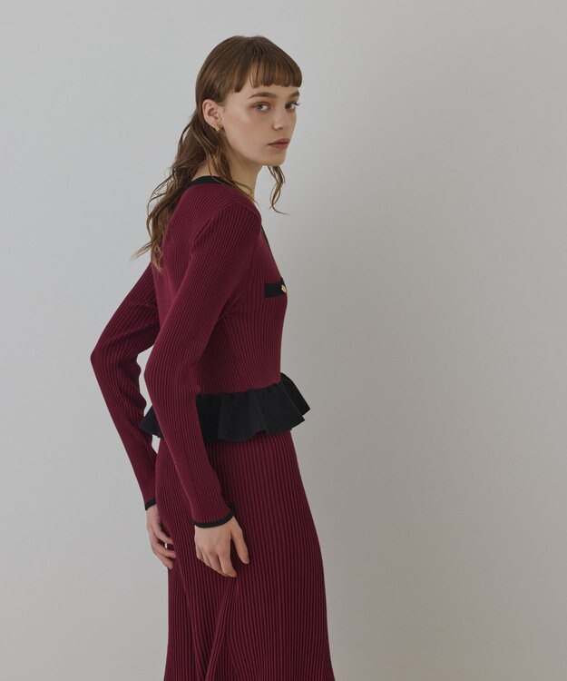 GRACE CONTINENTAL バイカラーニットワンピース ボルドー