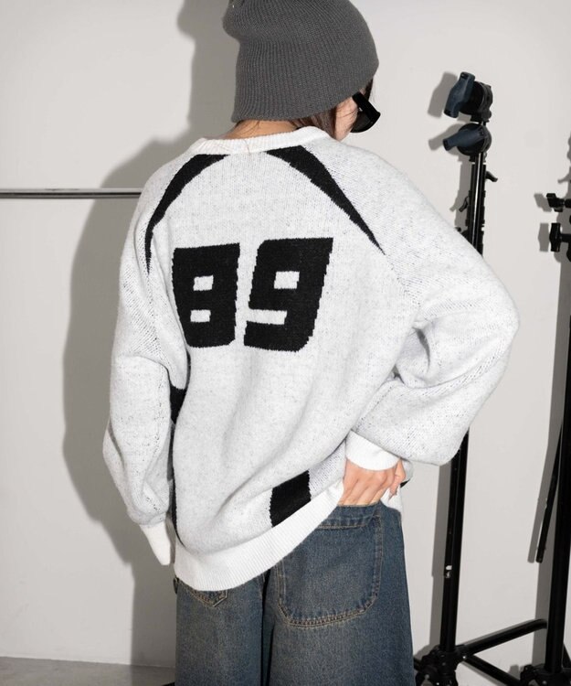 WEGO 配色スポーツグラフィックフラッフィーニットプルオーバー ホワイト