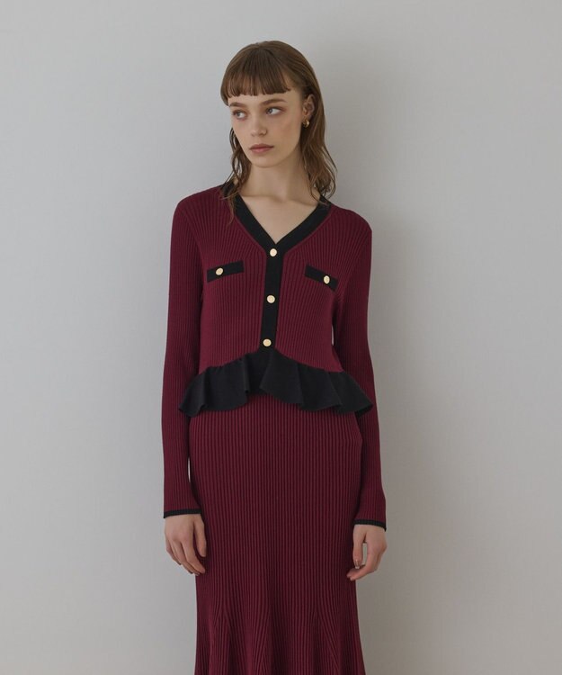 GRACE CONTINENTAL バイカラーニットワンピース ボルドー