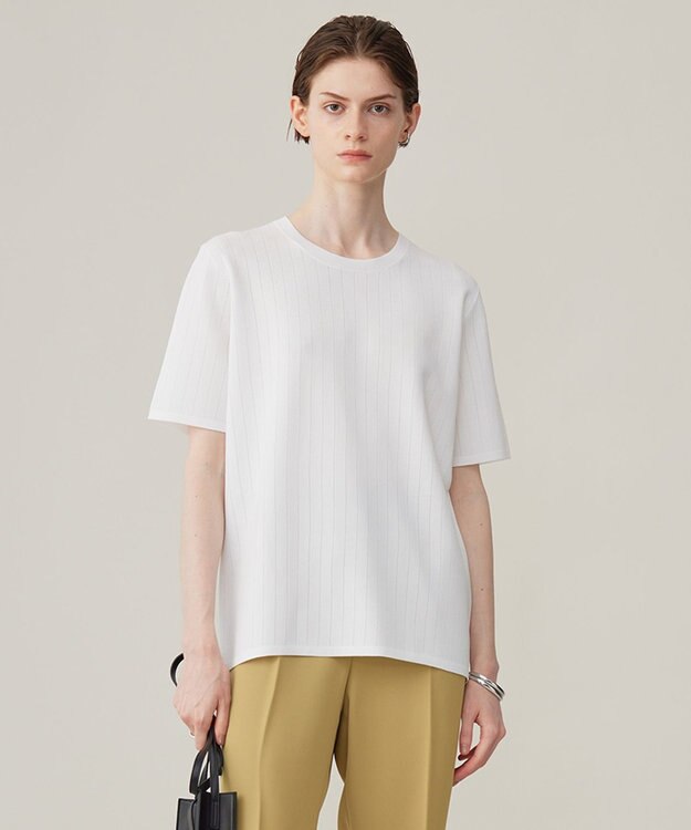 ICB 【洗える】 ストライプパターン ニットトップス オフホワイト系