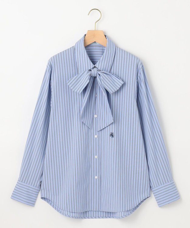 組曲 【ボウタイ付き】コンパクトシャーティング ストライプシャツ ブルーストライプ系1