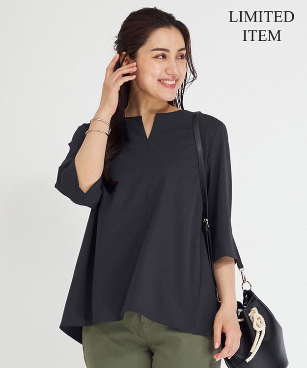 23区 L 【Lサイズ限定/洗える】ハイストレッチツイル ブラウス ネイビー系