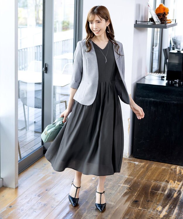 Tiaclasse L 【洗える】大人上品なシアータックワンピース チャコールグレー