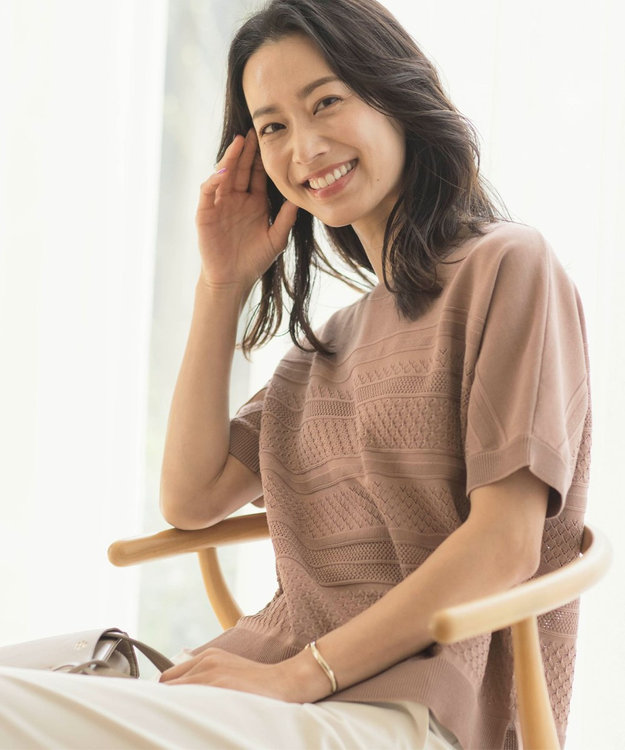 J.PRESS LADIES 【洗える】LACY ニットプルオーバー ローズピンク系