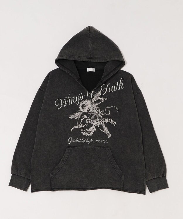 WEGO 【ユニセックス着用ITEM】ヴィンテージグラフィックキーネックプルパーカー ブラックその他