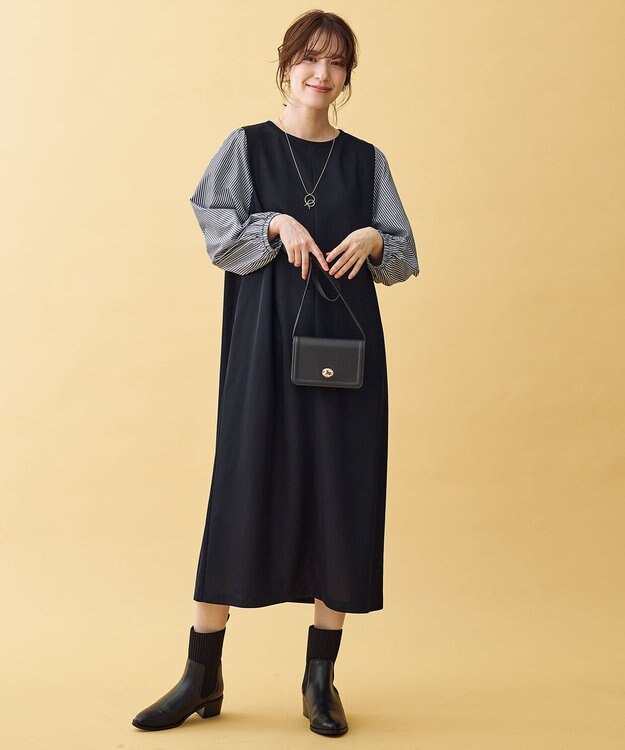 ANY L シャツコンビワンピース ネイビー