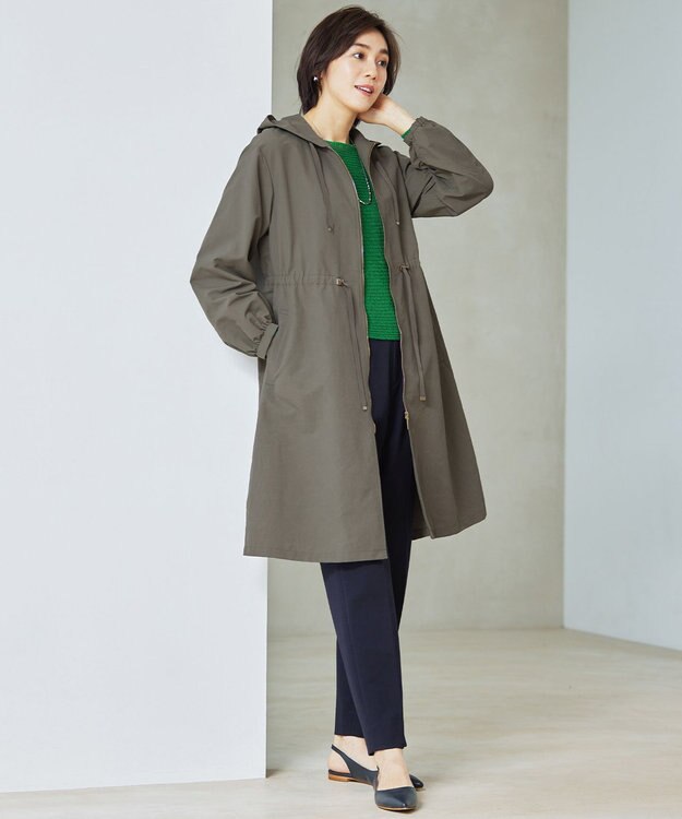 自由区 【撥水加工・UVケア・洗える】ライトグログランフーデッド コート [新色]カーキ