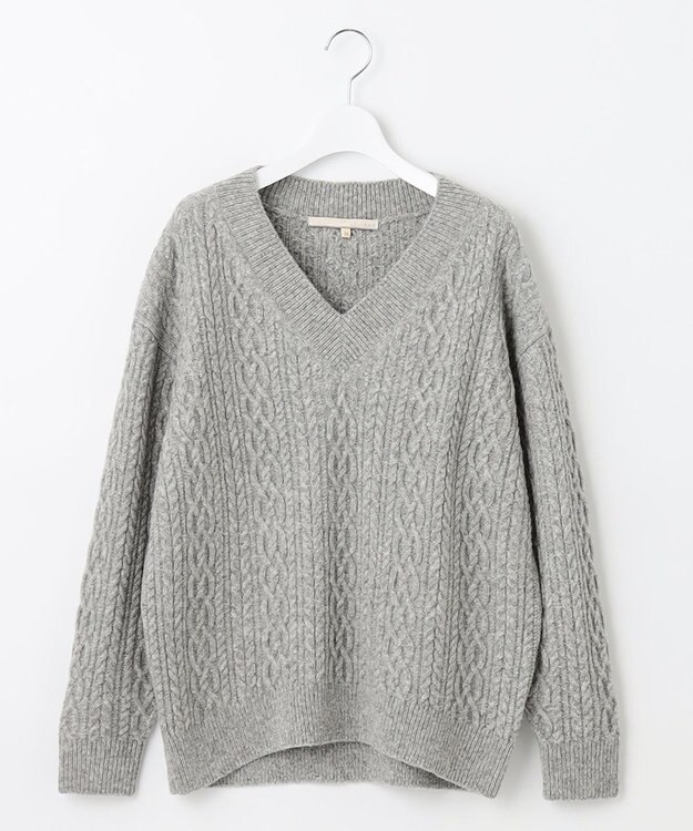 自由区 アランパターン Vネックニット ライトグレー系