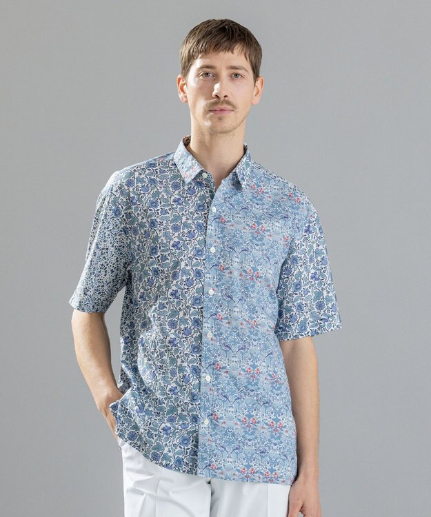 JOSEPH HOMME 【LIBERTY】クレイジーリバティ　半袖レギュラーシャツ サックスブルー系