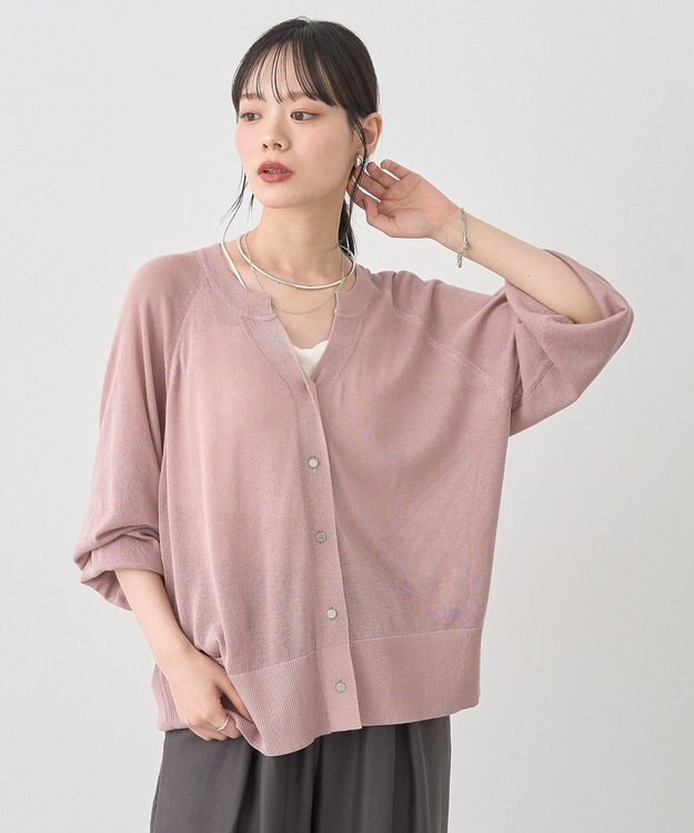 earth music&ecology 【接触冷感】キーネックシアーカーディガン Pink