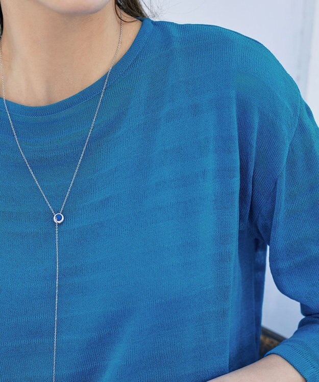 Tiaclasse 【インナーセット・洗える】ボーダー編みシアーニットアンサンブル ブルー