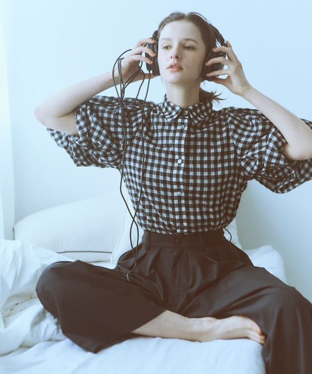 FORFORMO Tuck Puff Sleeve Shirt タックパフスリーブシャツ チェックブラック