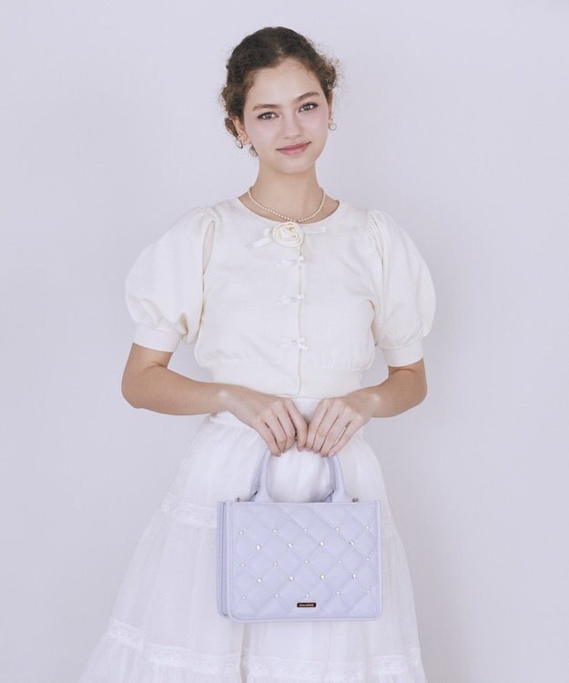Maison de FLEUR パールビジューキルティングスクエアショルダー Light Blue