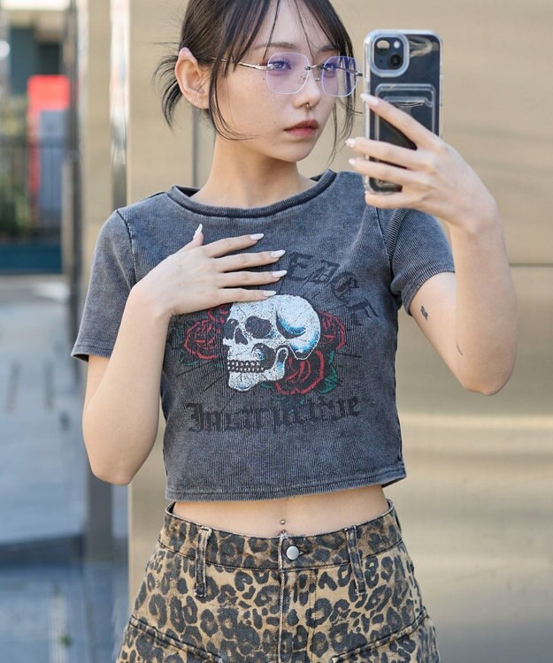 WEGO ヴィンテージウォッシュグラフィックリブT 柄4