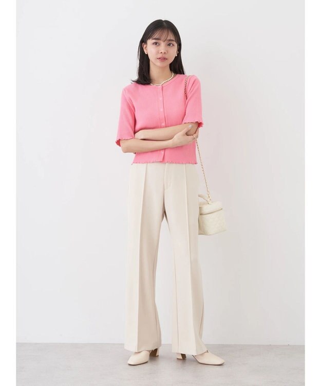 earth music&ecology ドットボタン５分袖リブプルオーバー Pink