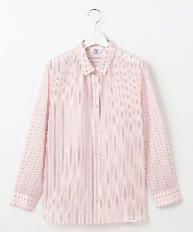 J.PRESS LADIES 【洗える】ランダムストライプ シャツカラー ブラウス ピンクストライプ系