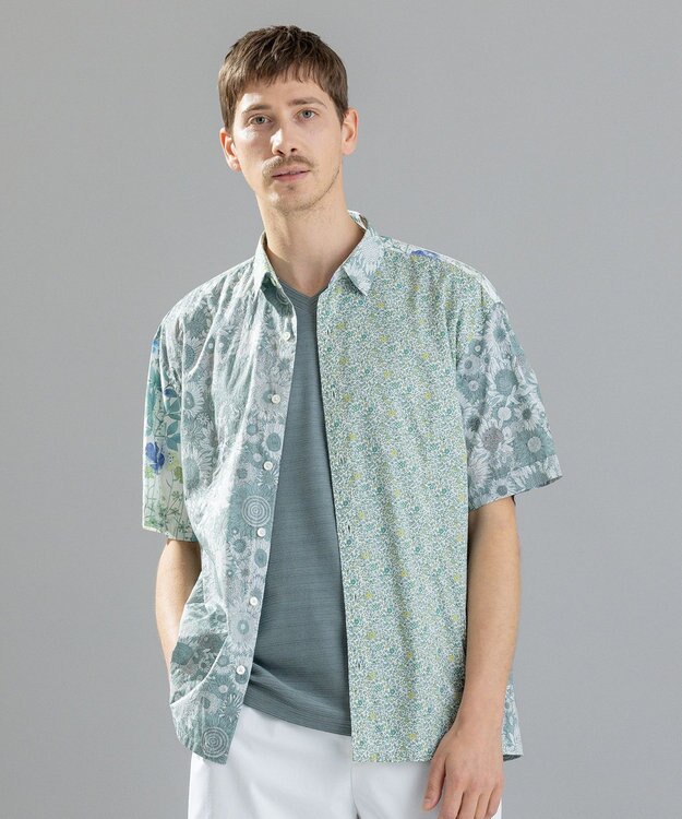 JOSEPH HOMME 【LIBERTY】クレイジーリバティ　半袖レギュラーシャツ ピーコックグリーン系