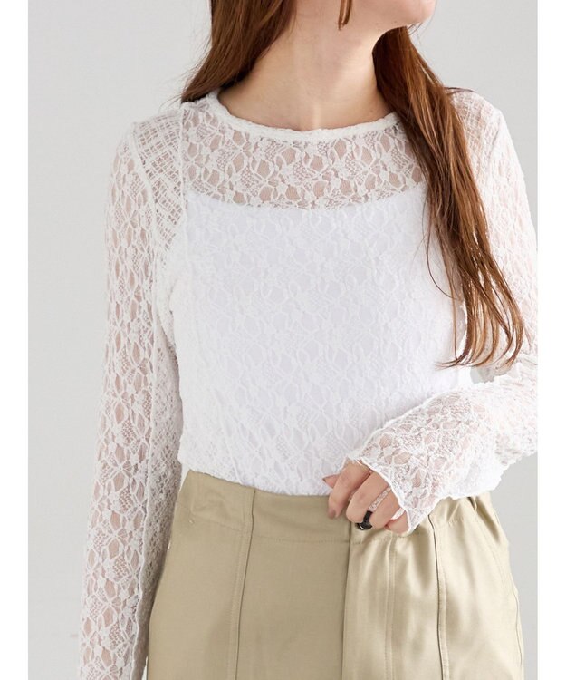 Te chichi パッチワークレースクルーネックTOPS《2025Autumn catalog vol.2 item》 オフホワイト