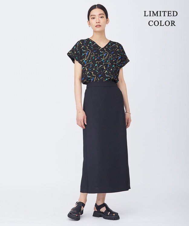 ICB 【WEB限定カラーあり・洗える】 FluidBackSatin スカート ブラック系［WEB限定］